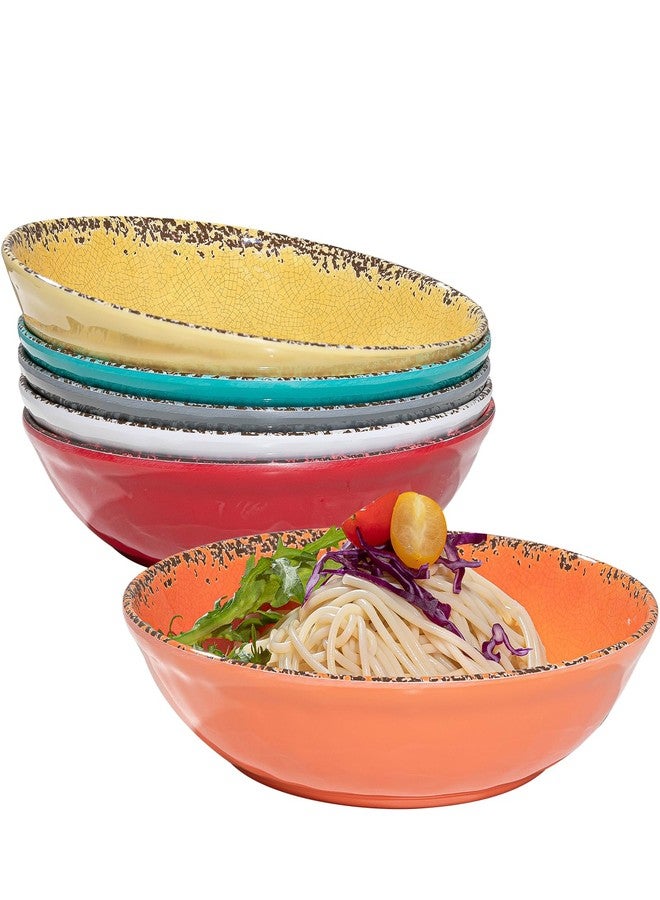 ZAROCRUS Vintage Pasta Bowl, Melamine Pasta Bowls Set of 6, 42 OZ Large Corlorful Serving Bowl for Kitchen, Dishwasher Safe Salad,Soup,Fruit, Dinner Bowls, Shallow Pasta Plates. Multi-color… - Image 1